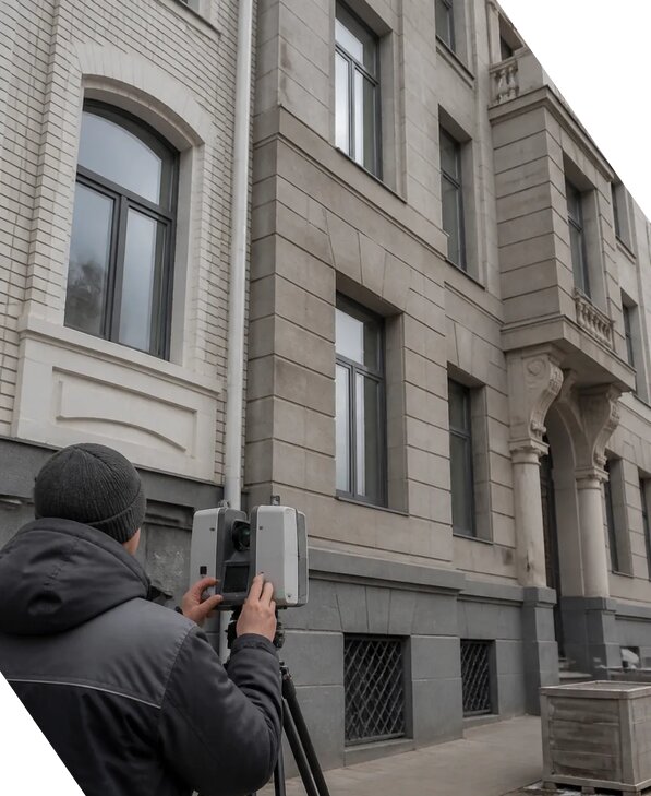 Лазерное сканирование фасадов зданий для обследования в Анжере-Судженске